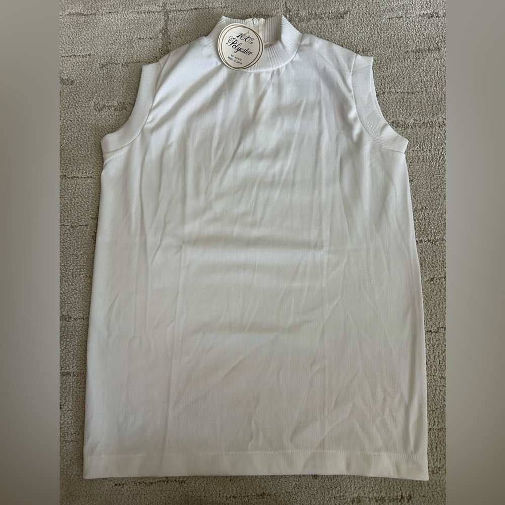 NWT Vintage Polyester Women's Ribbed Sleeveless Tank Top - White